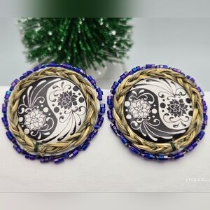 Indigenous Handmade Yin-Yang Beaded Stud Earrings 1.5” NWOT